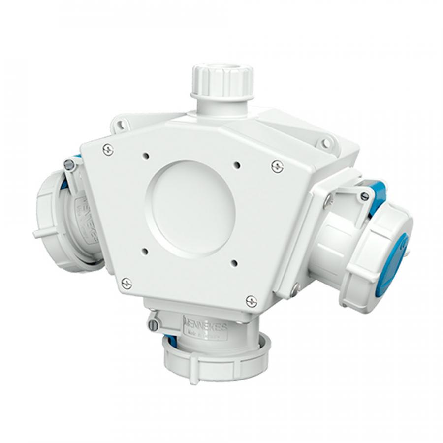 TOMA TRIPLE AEREO 16AMP 2P+T 250V AZUL 6H  IP67 (DELTA BOX)